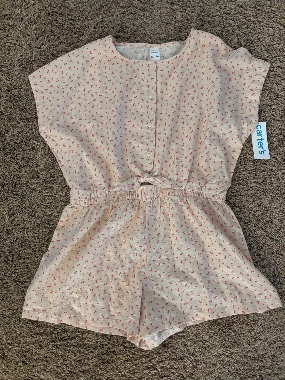 Carter's Light Pink Cherry Patterned Button-Front Romper